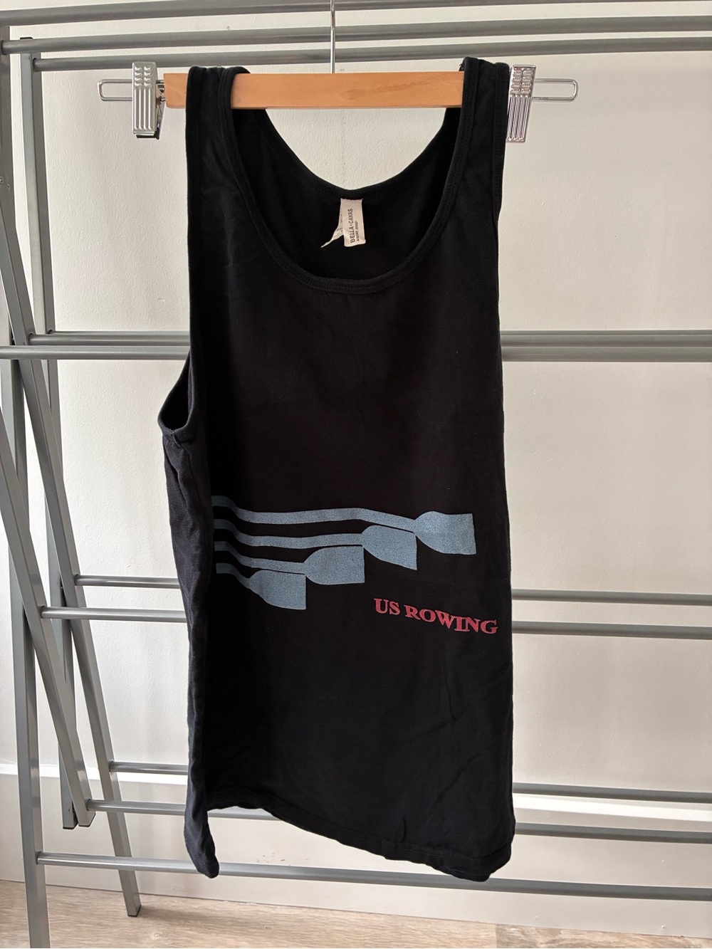Bella Canvas Black Men's Swim Tank with Blue Wave Graphic and Red Text